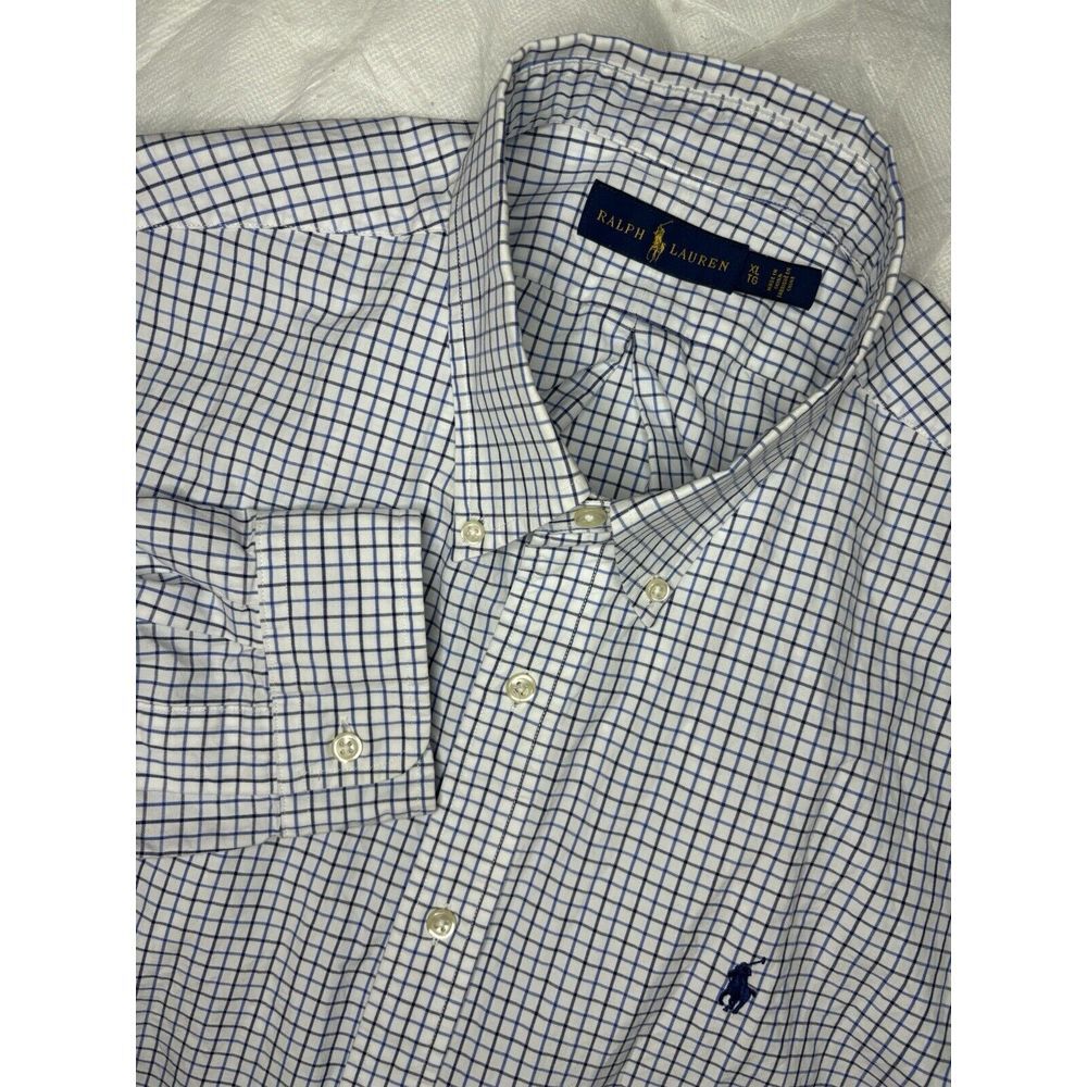 Ralph Lauren Men's XL Blue & White Oxford Check Long Sleeve Button Down Shirt‎